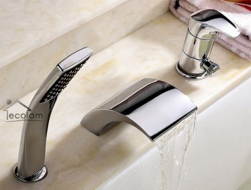 XJTNLB Badewannenarmatur Wasserfall – 5-Loch, Gebürstetes Finish, Mit Handbrause & 1,2 M Schlauch