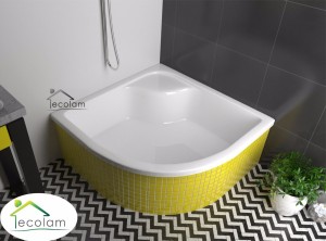 Duschwanne Viertelkreis Dante mit Sitz  80x80 x 41 x 28 cm R55 zum Verfliesen Siphon Click Clack