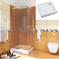 Duschkabine Dusche Viereck Klarglas 90 x 90 x 190 cm Stylio+ Duschwanne Grando Plus 90 x 90 cm