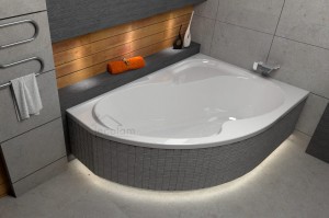 Badewanne Eckbadewanne Wela 150x100 cm rechts + Ablauf Viega optional: Led-Verkleidung