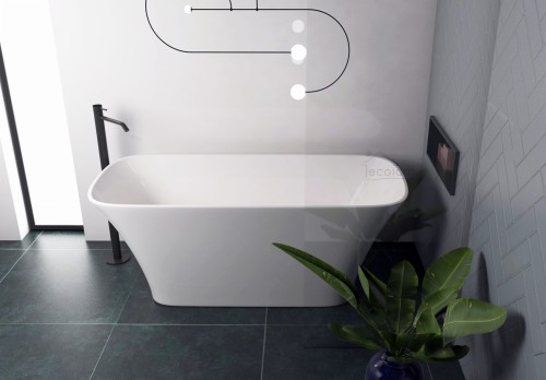 Freistehende Badewanne 160 x 70 cm Ablauf Click Clack Mineralguss Assos