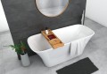 Freistehende Badewanne + Ablage Badewannenbrett BAMBUS 160 x 70 cm Ablauf Click Clack Mineralguss Assos