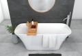 Freistehende Badewanne + Ablage Badewannenbrett BAMBUS 160 x 70 cm Ablauf Click Clack Mineralguss Assos