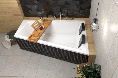 Badewanne Eckbadewanne Intima Duo + Bambus Ablage 170 x 125 cm rechts optional Kopfstütze