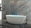 Freistehende Badewanne 160 x 80 cm + Bambus Ablage Ablauf Click Clack Mineralguss Siena