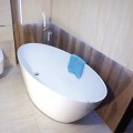 Freistehende Badewanne 160 x 80 cm + Bambus Ablage Ablauf Click Clack Mineralguss Siena