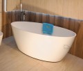 Freistehende Badewanne 160 x 80 cm + Bambus Ablage Ablauf Click Clack Mineralguss Siena