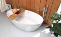 Freistehende Badewanne 160 x 80 cm + Bambus Ablage Ablauf Click Clack Mineralguss Siena