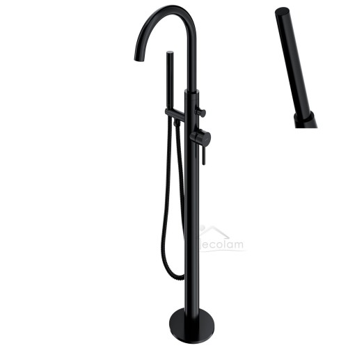 freistehende Standarmatur für Badewanne Wannenarmatur stehend mit Handbrause schwarz black Y1233BL