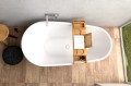 Freistehende Standbadewanne Badewanne Acryl 166 x 85 cm Ab- und Überlauf Click Clack Kira + ABLAGE BADEWANNENBRETT