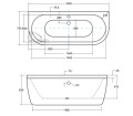 Vorwand-Badewanne freistehende Badewanne 160 x 75 cm Ablauf Click Clack Vista Ablage Badewannenbrett Bambus