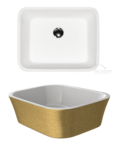 Aufsatzwaschbecken 50 x 40 cm Waschschale Glamour Mineralguss Assos gold Brokat
