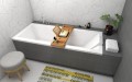 Badewanne Rechteck Modern 180x80 cm Kopfstütze + Ablage Badewannenbrett Bambus