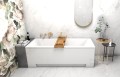 Badewanne Rechteck Modern 180x80 cm Kopfstütze + Ablage Badewannenbrett Bambus