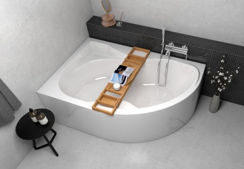 Badewanne Eckwanne Dora 170x110 cm links + ABLAGE BADEWANNENBRETT BAMBUS