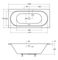 Badewanne Rechteck Vitae 160 x 75 cm niedriger Wannenrand slim