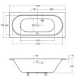 Badewanne Rechteck Vitae 180 x 80 cm niedriger Wannenrand slim
