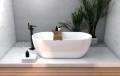 Freistehende Standbadewanne Badewanne Acryl 170 x 77 cm Ab- und Überlauf Click Clack Elena + ABLAGE BADEWANNENBRETT