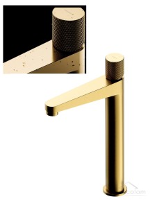 hohe Waschtischarmatur Wasserhahn Armatur Badarmatur Gold golden gebürstet Contour hoch