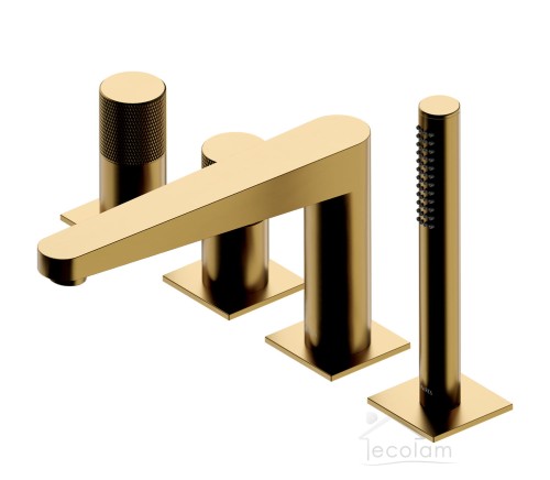 SHAMANDA FL801-3 Freistehende Badewannenarmatur – Gebürstetes Gold, Mit Handbrause, Bodenmontage | Einhebel-Mischbatterie, 150 Cm Schlauch