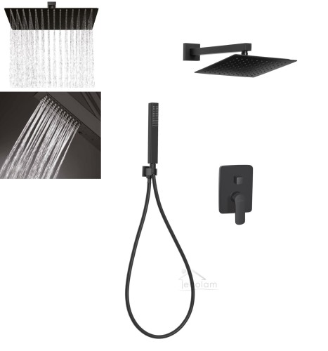 Set Duschsystem Unterputz Regendusche Armatur Brause schwarz matt Siros10 BLACK (id: 1096)