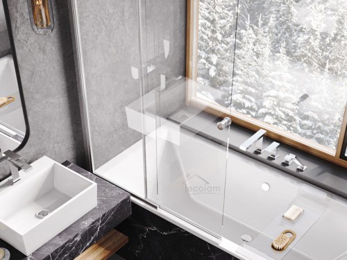 Badewannenabtrennung Schiebetür Duschabtrennung 2-Teile 150 x 100 cm Klarglas Easy Slide chrom (id: 1122)