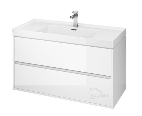 Set Badmöbel Waschbecken mit Unterschrank Crea 100 cm Push To Open hängend weiß (id: 1150)