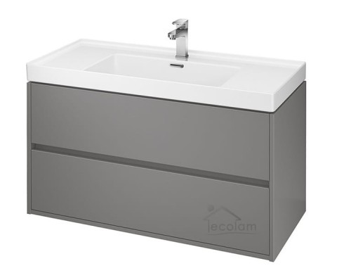 Set Badmöbel Waschbecken mit Unterschrank Crea 100 cm Push To Open hängend grau (id: 1151)