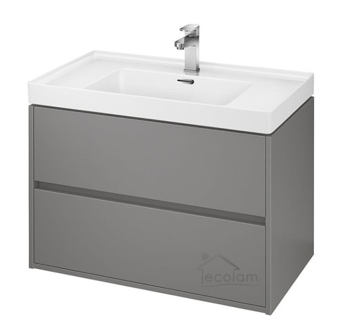 Set Badmöbel Waschbecken mit Unterschrank Crea 80 cm Push To Open hängend grau (id: 1153)