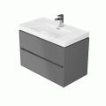 Set Badmöbel Waschbecken mit Unterschrank Crea 80 cm Push To Open hängend grau (id: 1153)