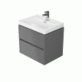 Set Badmöbel Waschbecken mit Unterschrank Crea 50 cm Push To Open hängend grau (id: 1157)