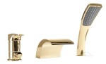 Badewannenarmatur Wannenrandarmatur Wasserfall Kaskade Armatur 3 Loch Riven gold