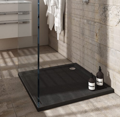 Duschwanne Viereck 80x80x4,5 cm Caspar flach Stein Effekt schwarz (id: 1187)
