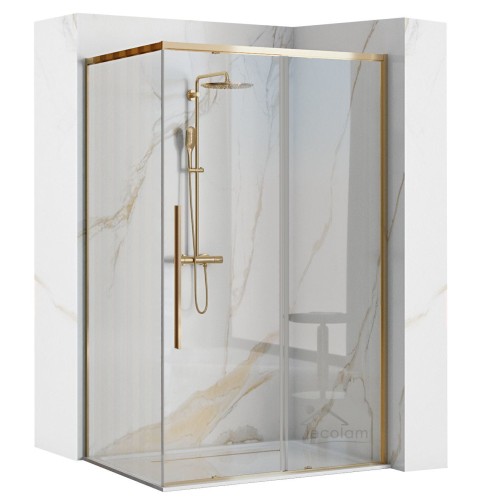 Duschkabine bodengleiche Dusche Schiebetür Solar gold Klarglas transparent 100x80x195 cm golden (id: 1202)