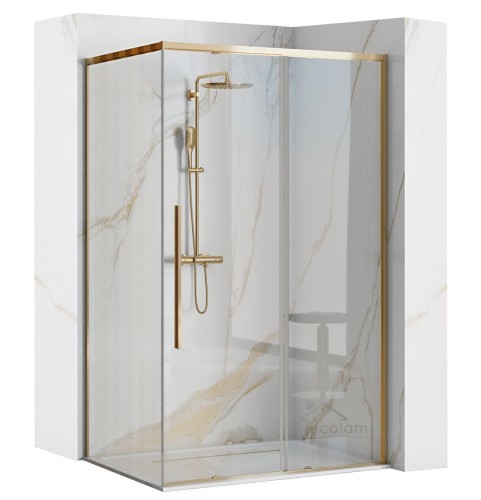 Duschkabine bodengleiche Dusche Schiebetür Solar gold Klarglas transparent 120x90x195 cm golden (id: 1203)