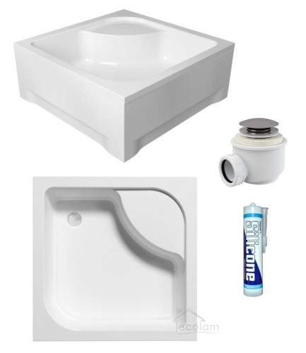 Duschwanne Viereck tief 90 x 90 x 24 x 36 cm Tiko Siphon Click Clack