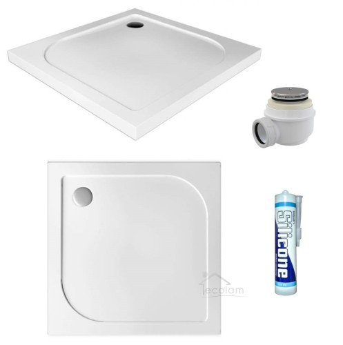 flache Duschwanne Duschtasse Viereck 90 x 90 x 3 x 5 cm Tiko Siphon Click Clack