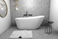 Freistehende Standbadewanne Badewanne Acryl 150 x 80 cm Ab- und Überlauf Click Clack Elma + Ablage Badewannenbrett Bambus