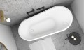 Freistehende Standbadewanne Badewanne Acryl 150 x 80 cm Ab- und Überlauf Click Clack Elma + Ablage Badewannenbrett Bambus