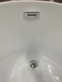Freistehende Standbadewanne Badewanne Acryl 150 x 80 cm Ab- und Überlauf Click Clack Elma + Ablage Badewannenbrett Bambus