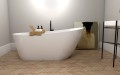 Freistehende Standbadewanne Badewanne Acryl 150 x 80 cm Ab- und Überlauf Click Clack Elma + Ablage Badewannenbrett Bambus