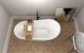 Freistehende Standbadewanne Badewanne Acryl 150 x 80 cm Ab- und Überlauf Click Clack Elma + Ablage Badewannenbrett Bambus
