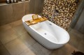 Freistehende Standbadewanne Badewanne Acryl 152 x 75 cm Ab- und Überlauf Adele + ABLAGE BADEWANNENBRETT