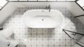 Freistehende Standbadewanne Badewanne Acryl 150 x 80 cm Ab- und Überlauf Click Clack Clara + Ecktisch Costa Bambus