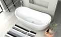 Freistehende Standbadewanne Badewanne Acryl 160 x 80 cm Ab- und Überlauf Click Clack Clara + Ecktisch Costa Bambus
