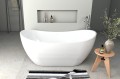 Freistehende Standbadewanne Badewanne Acryl 170 x 80 cm Ab- und Überlauf Click Clack Clara + Ecktisch Costa Bambus