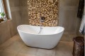 Freistehende Standbadewanne Badewanne Acryl 170 x 80 cm Ab- und Überlauf Click Clack Clara + Ecktisch Costa Bambus