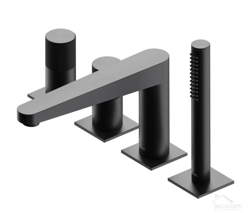 Set Badewannenarmatur für Wanne Handbrause Armatur Wannenrand 4-Loch Contour Anthrazit gebürstet (id: 1286)