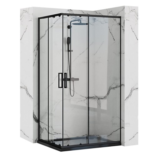 Duschkabine Rechteck Dusche Punto 80 x 100 x 190 cm schwarz black transparentes Echtglas Schiebetür