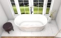 Freistehende Standbadewanne Badewanne Acryl 150 x 80 cm Ab- und Überlauf Click Clack Viena + Ablage Badewannenbrett Bambus